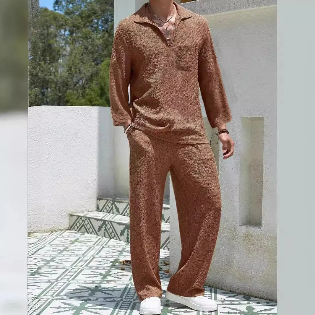Men's casual commuter shirt trousers suit in polyester fabric available in four colours with Asian sizing