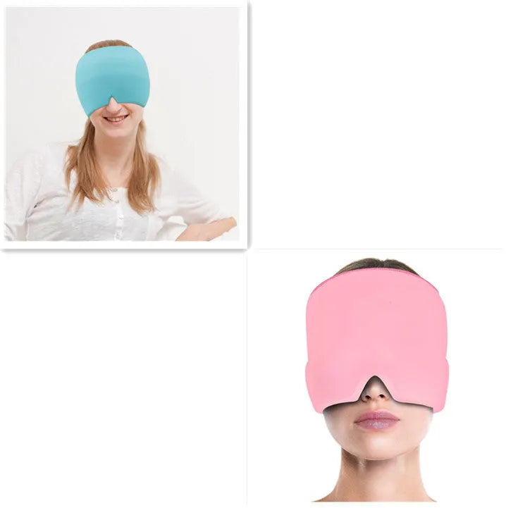 Elastic cloth gel eye mask for headache relief in black, pink or sky blue colours