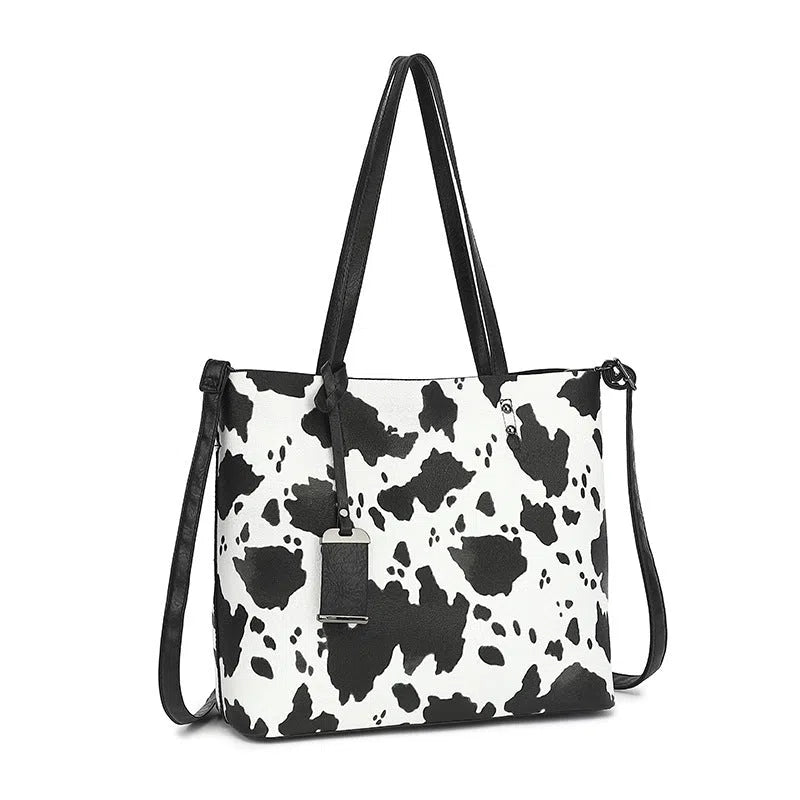 Women's soft PU shoulder bag in leopard print urban minimalist style black milk pattern and brown cow pattern
