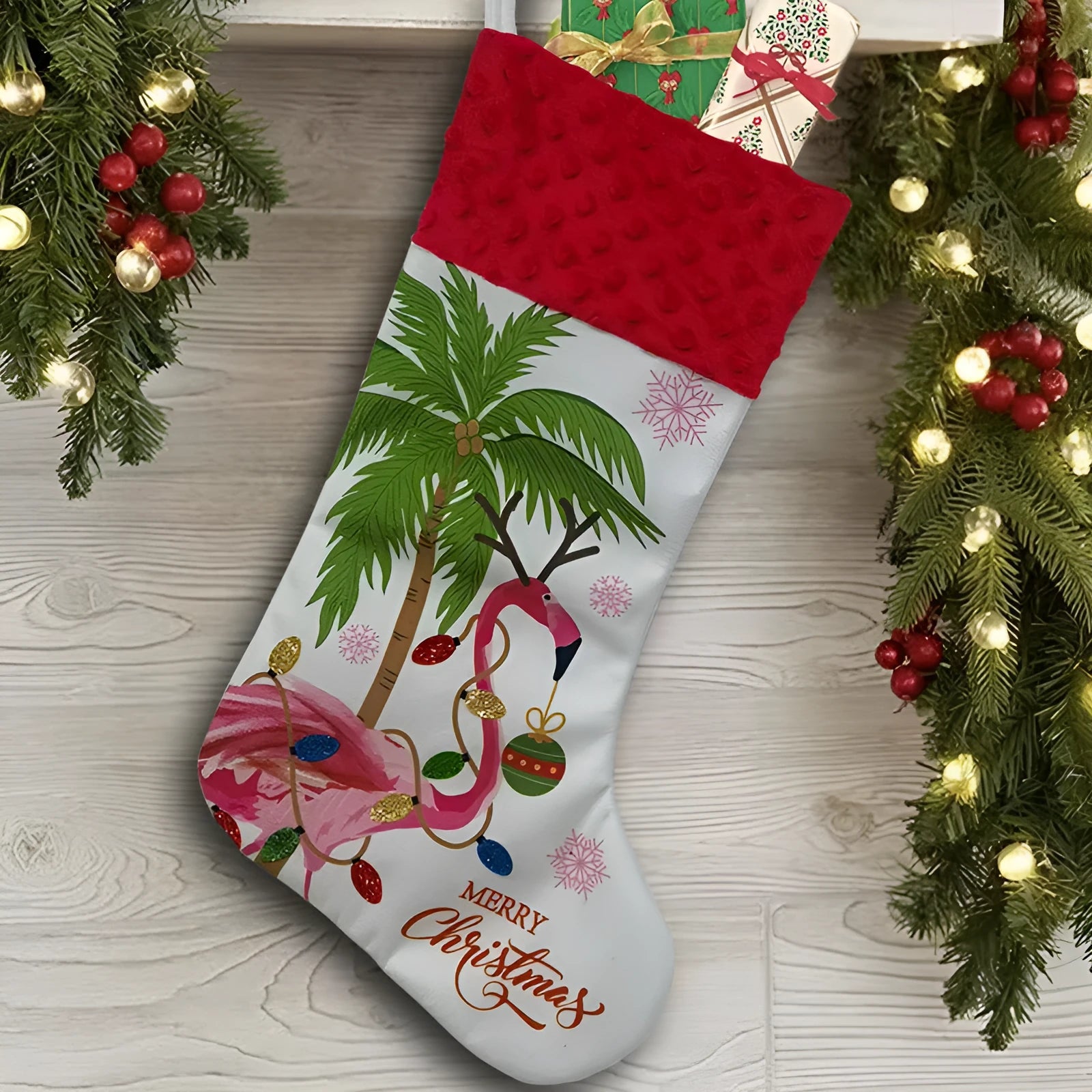Flamingo Christmas stocking cloth decoration 46x28cm in American style