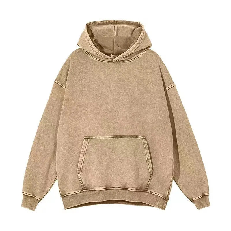 Men's batik washed cotton hoodie in loose fit with drop-shoulder sleeves showing washed colour pattern