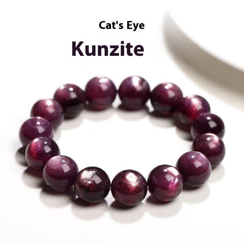 Purple lepidolite crystal round bead bracelet showing polished geometry beads in natural mineral colour
