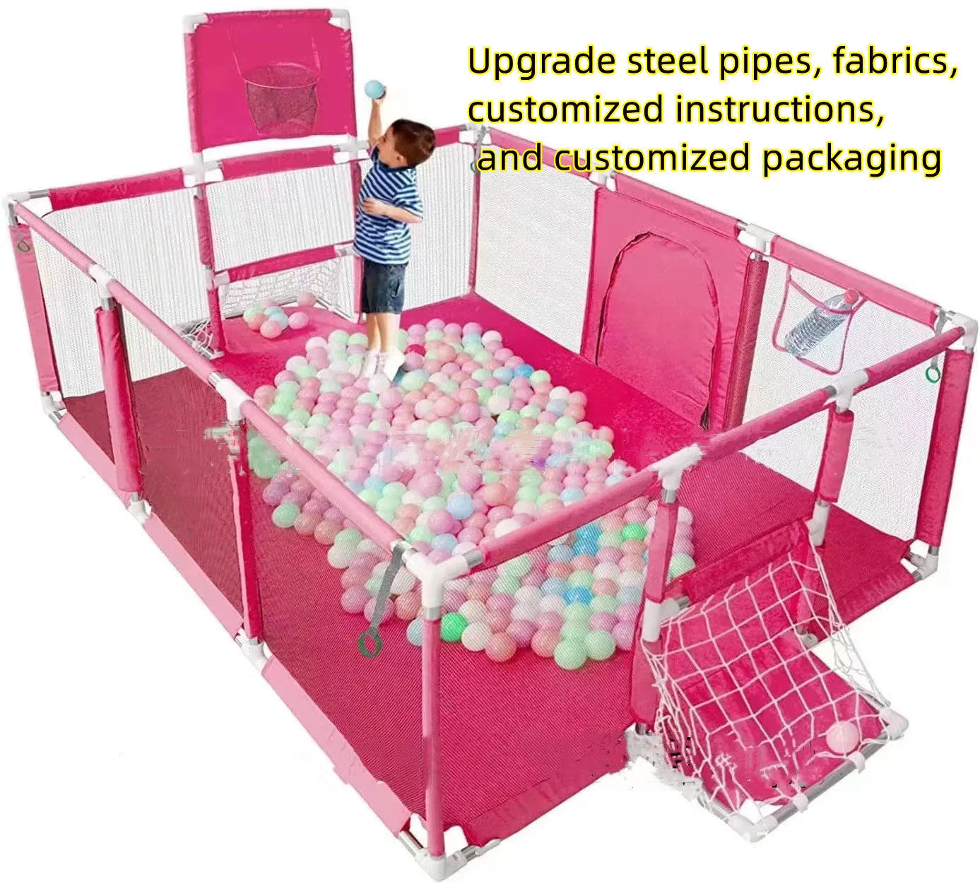 Oxford cloth children's playpen tent with stainless steel frame in large blue colour
