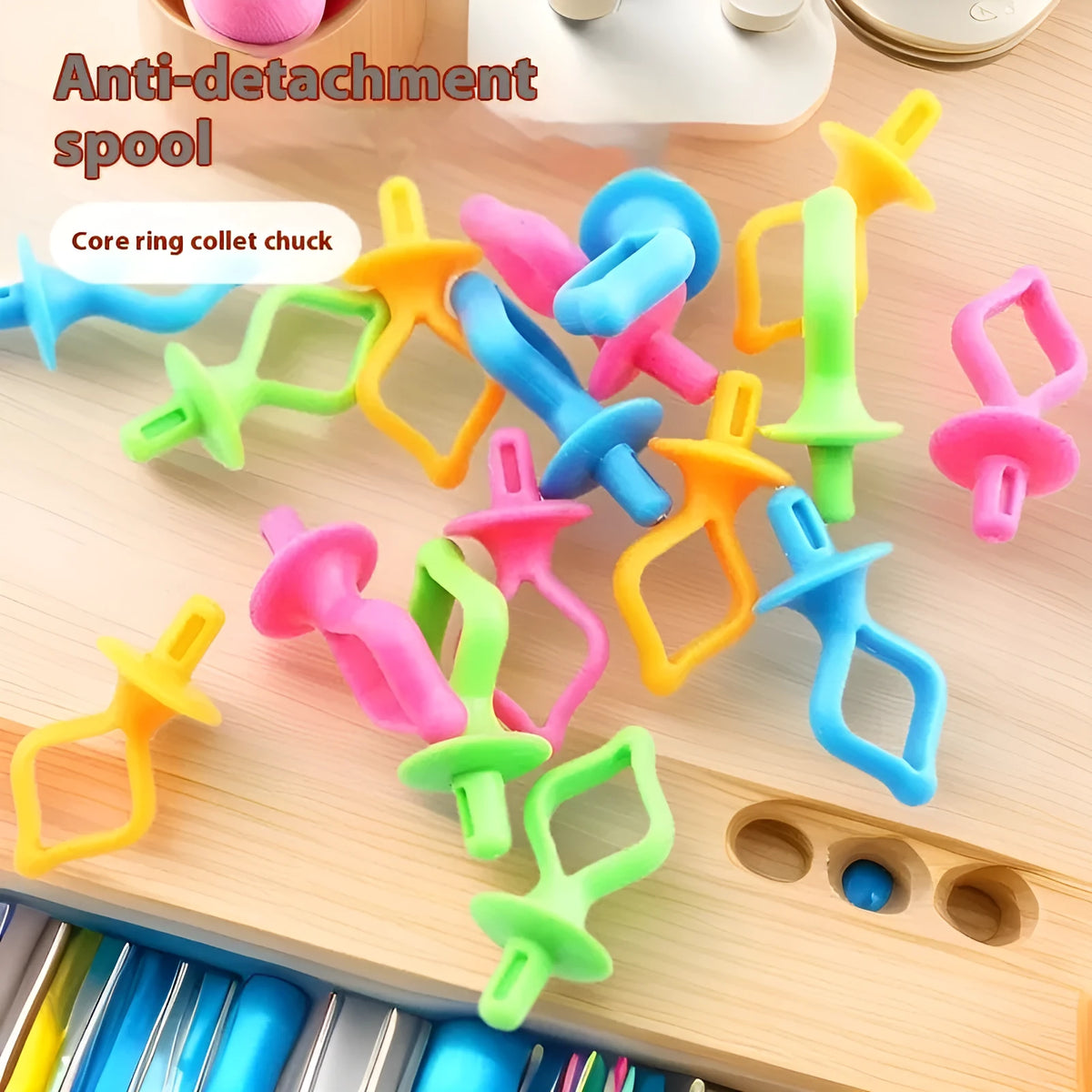 Set of 20 silicone nipple bobbin core clips in random colour with plastic fixed clamp for anti-shedding thread storage