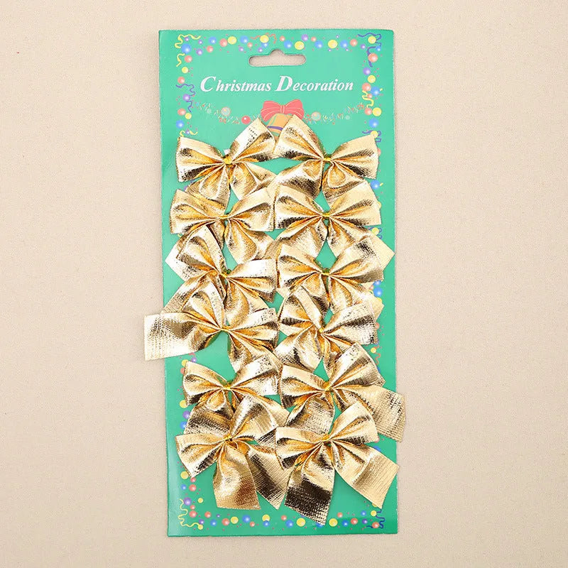 5 cm polyester Christmas tree bow ornament in traditional red gold silver colours