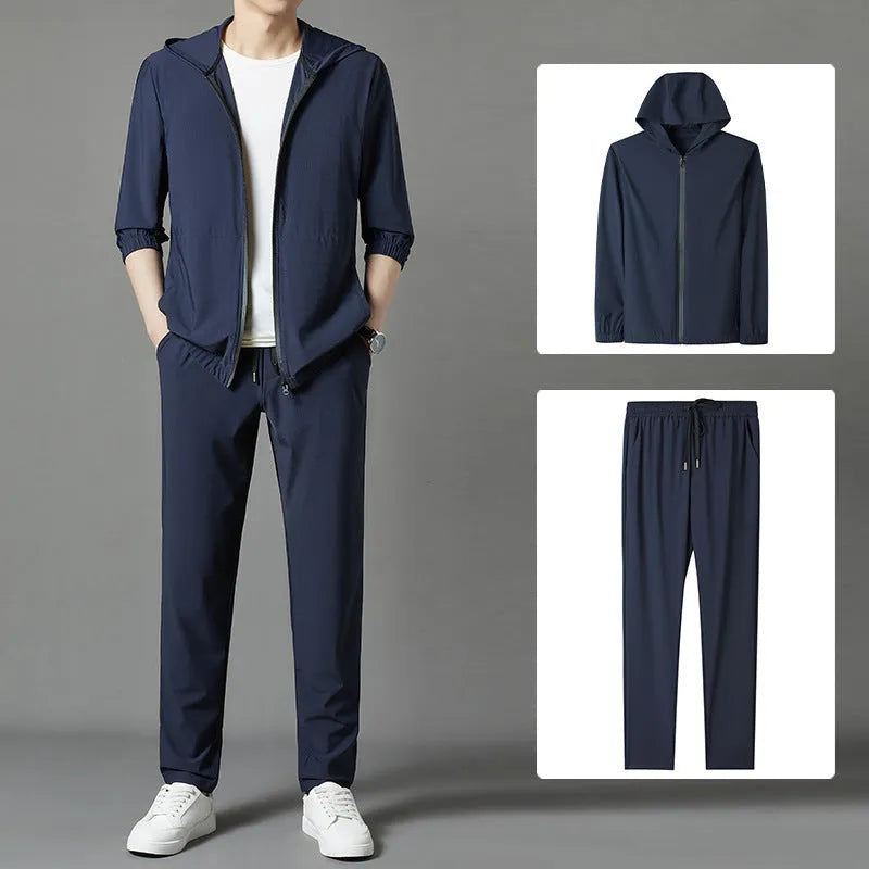 Korean summer hooded sun protection suit set in loose casual fit
