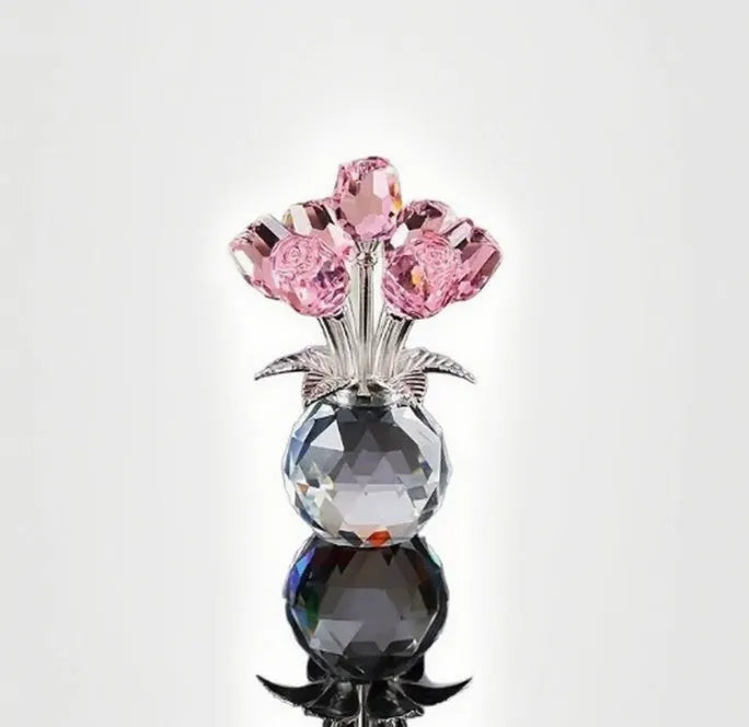 Handmade geometric crystal rose glass craft in Chinese style, shown in one of seven available colour options.