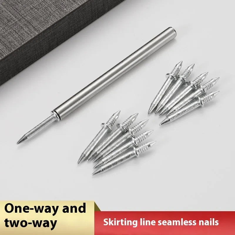 Double-headed galvanised nail with sleeve for skirting board screwless fixing