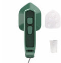 Dark green portable hanging steam ironing machine with ceramic panel.