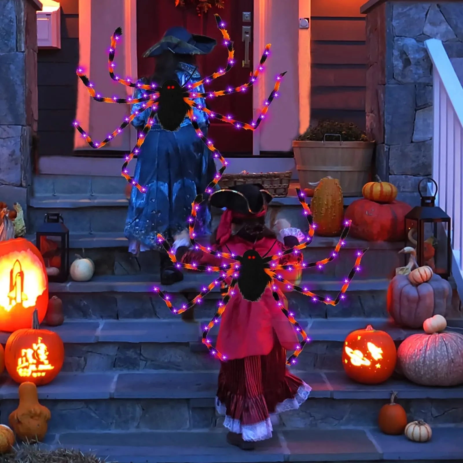Halloween spider backpack with LED lights in plush sugar bag design