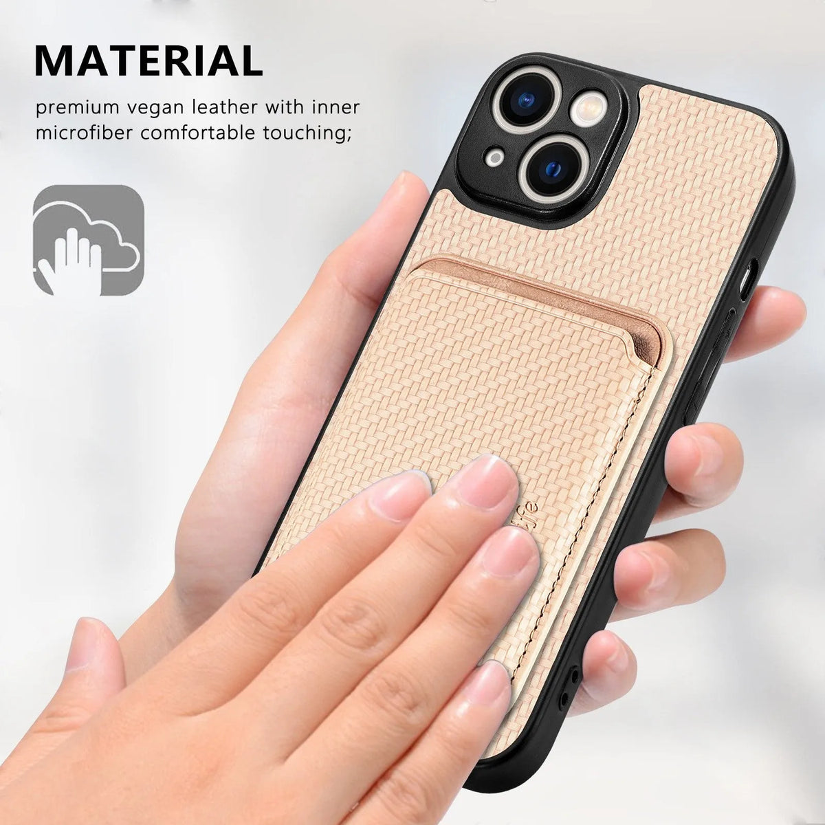 Imitation leather phone case sticker with magnetic card holder in black, compatible with iPhone and Samsung