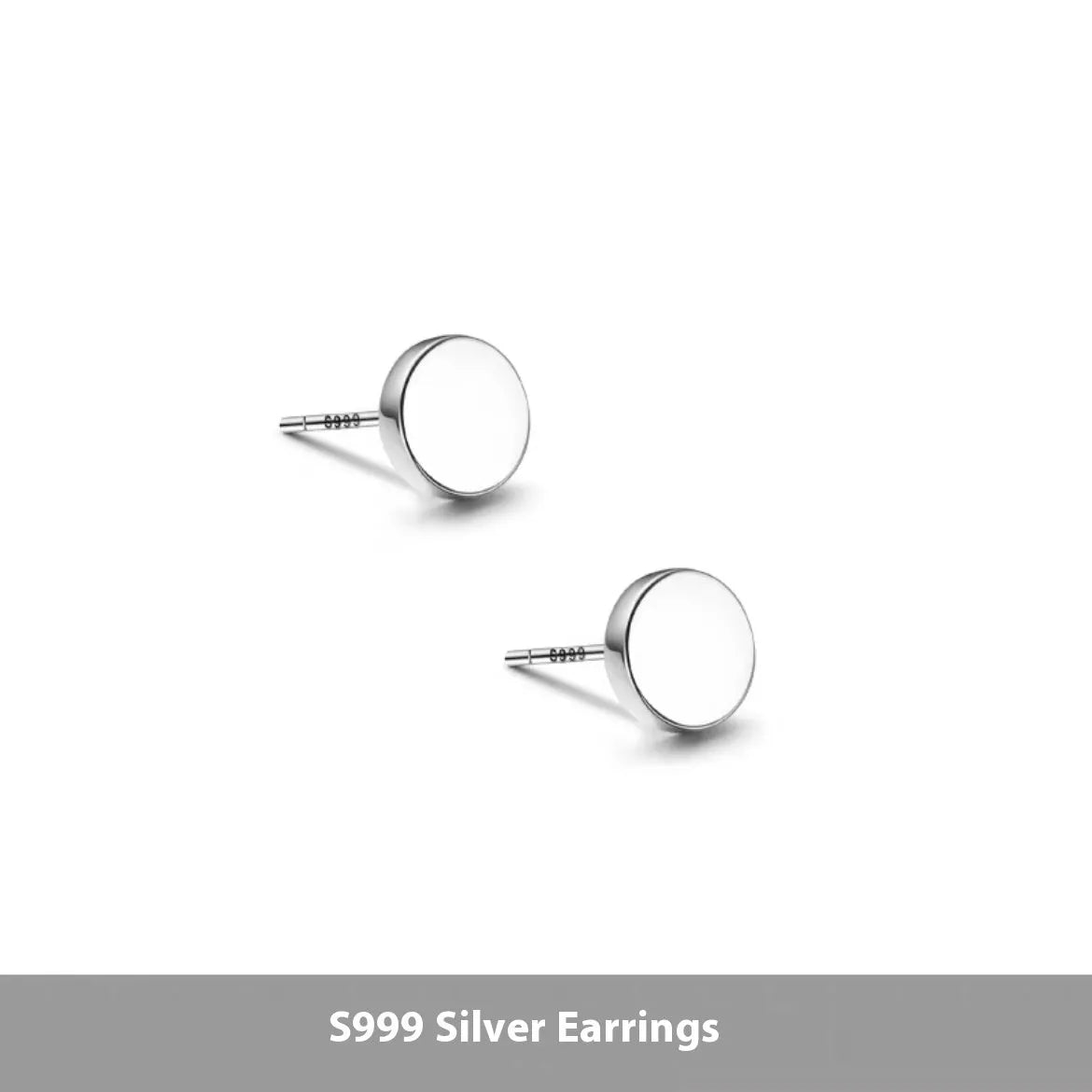 S999 sterling silver round flat ear bone studs in black and silver finishes, showing 3mm to 8mm size range