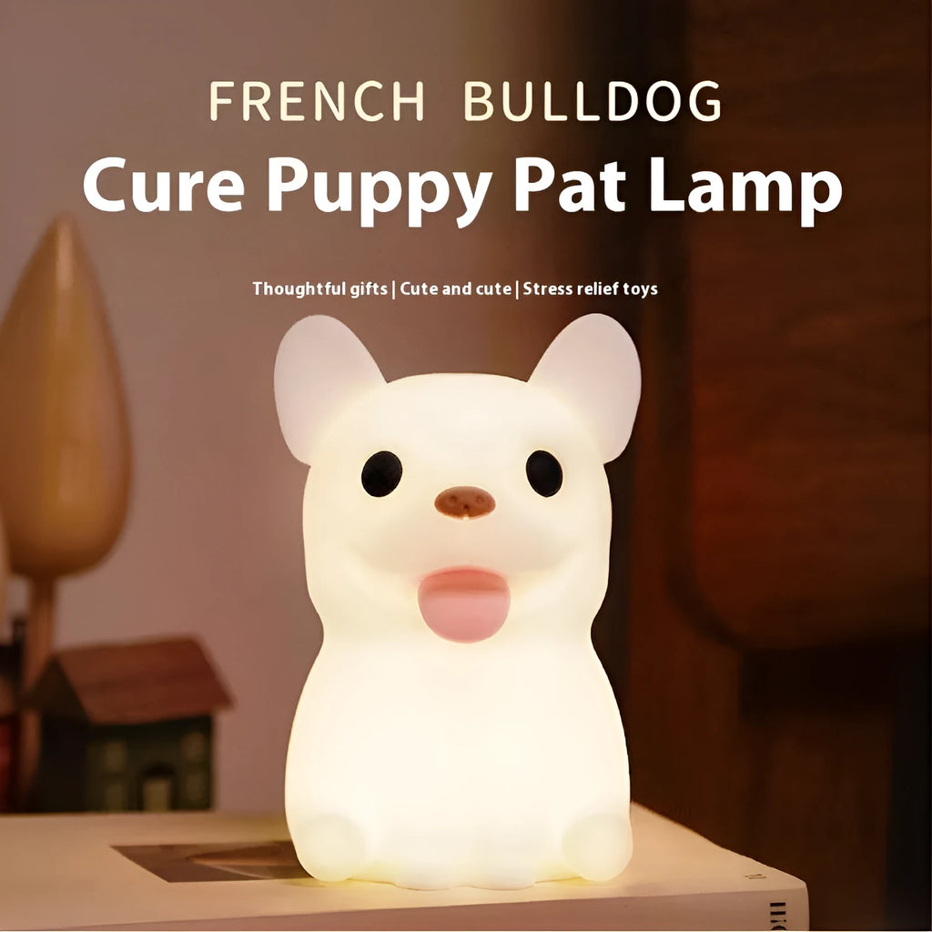 Cartoon animal USB night light with dimming control on bedside table