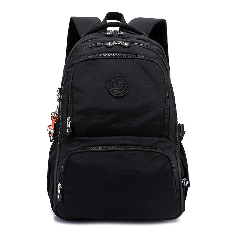 Nylon ultra light outdoor daily travel backpack with curved shoulder straps in olive green colour