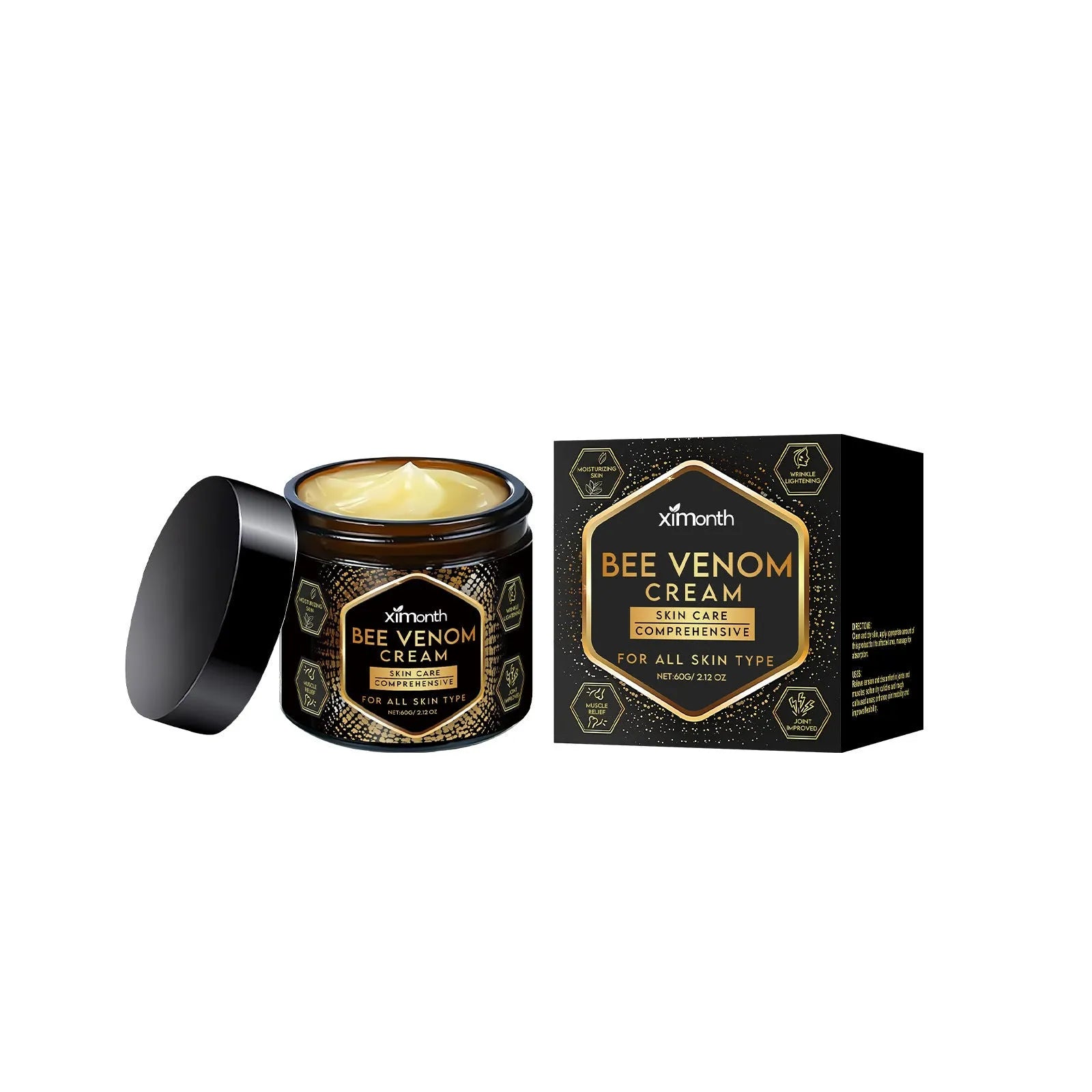 60g moisturising skincare cream jar with mint leaf, bee venom, tea tree oil and cypress extract ingredients