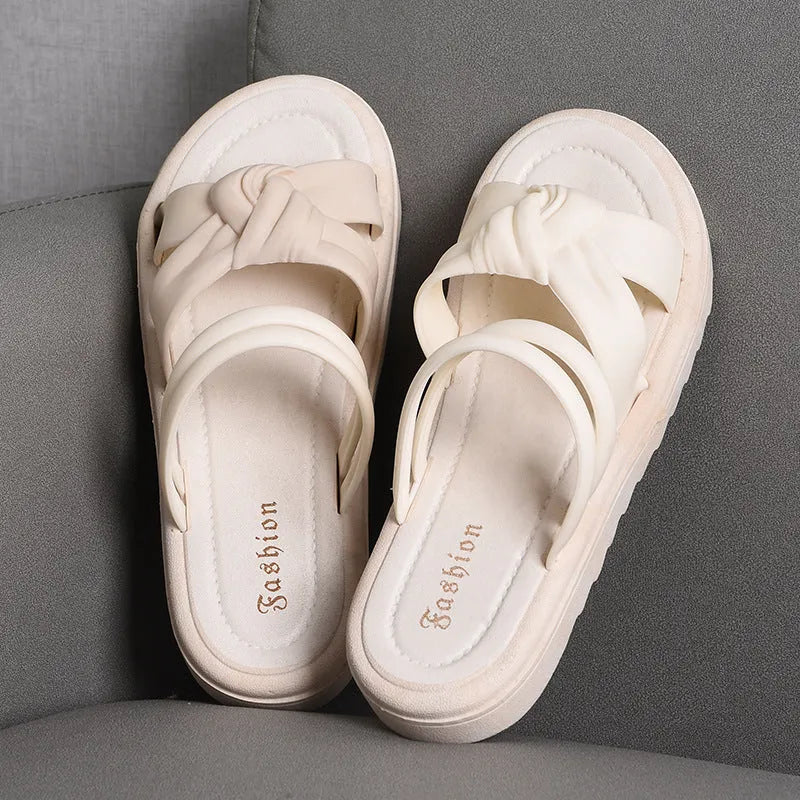 Women's black and white two-way wear sandals with soft thick back and non-slip PVC sole.