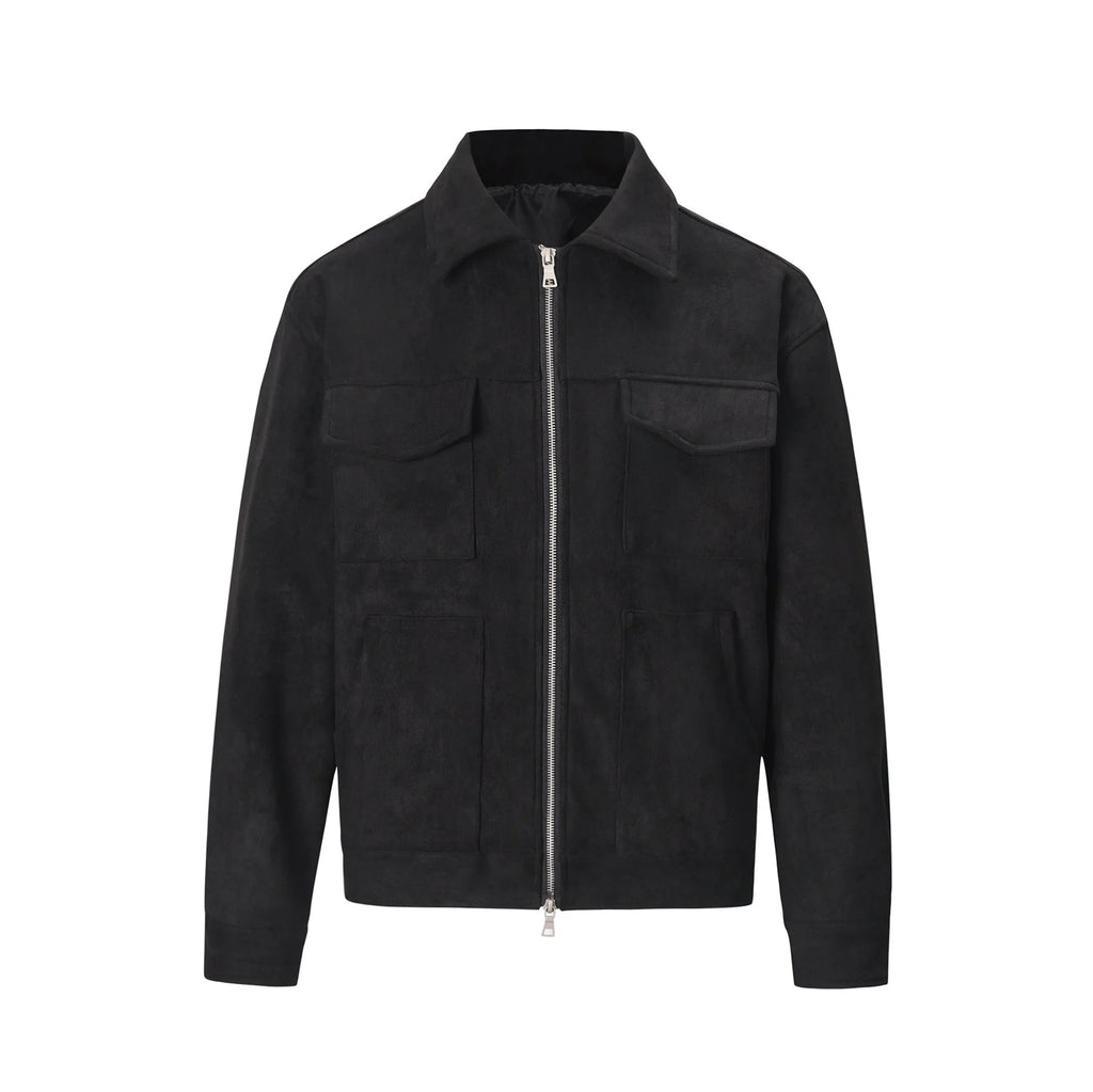 Thickened slim fit jacket coat with a large zippered pocket, shown in camel colour