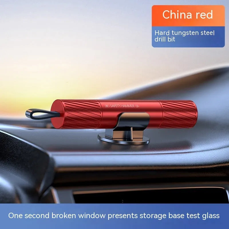 Aluminium alloy car emergency safety hammer with seatbelt cutter and LED torch in black red colour