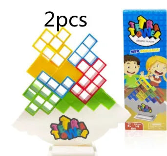 Plastic balance stacking game with 16 colourful blocks on chassis base for kids age 3+