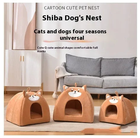 Cloth cat bed with removable cover available in three sizes for indoor use