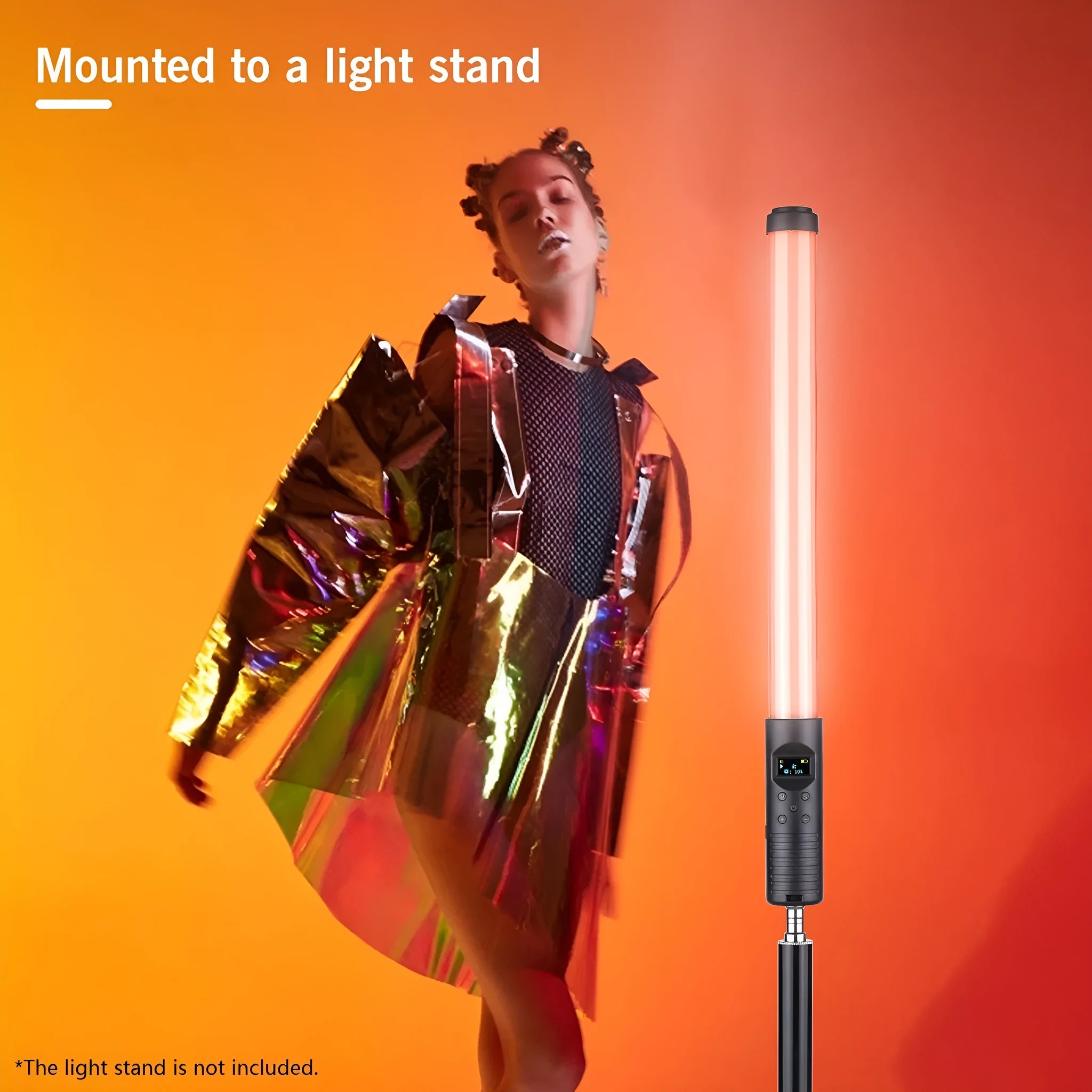 Handheld LED photography fill light stick with adjustable colour temperature and RGB lighting modes