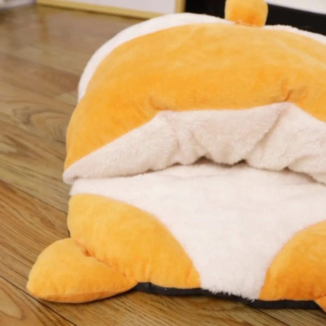 Orange semi-closed cat sleeping bag measuring 65cm long
