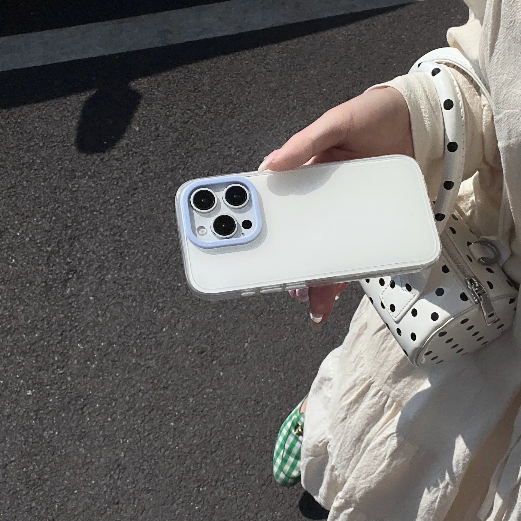 Simple solid colour jelly TPU phone case for iPhone, shown in blue, white, and yellow.