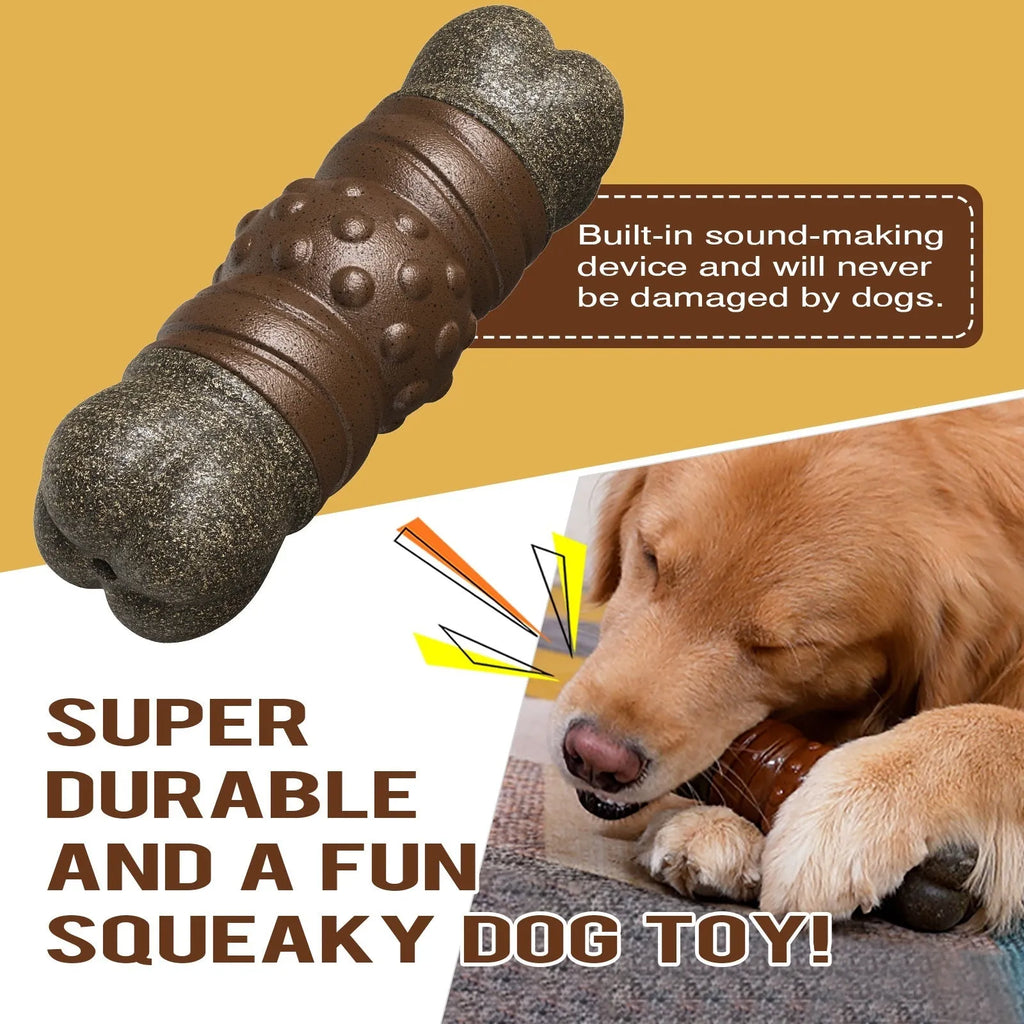 Wood colour plastic dog toothbrush toy with textured molar rod for dental cleaning