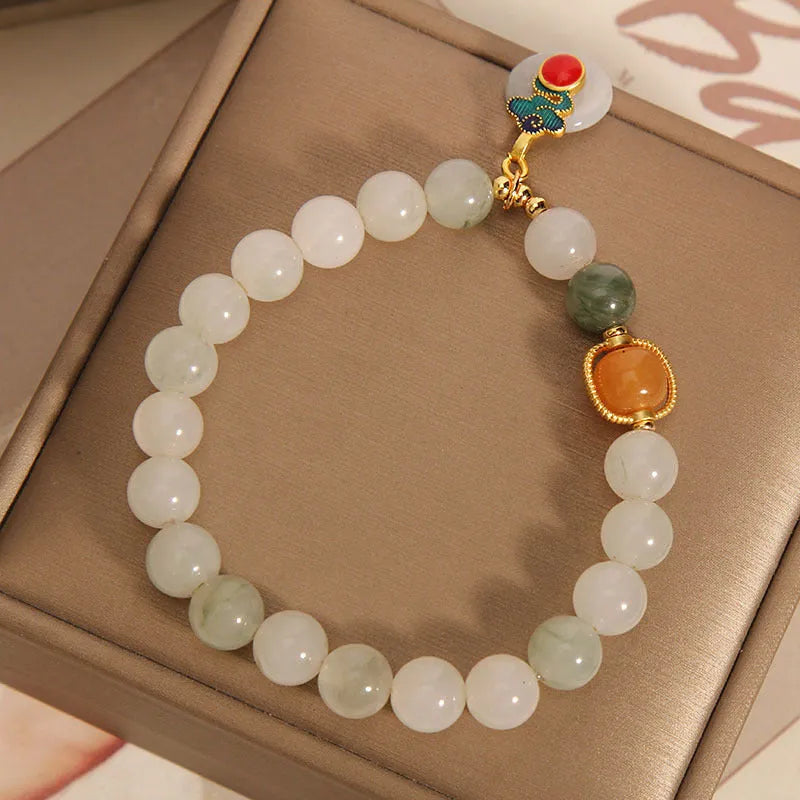 Women's ice jade crystal bracelet with Xiangyun jade buckle and pearl decorative elements
