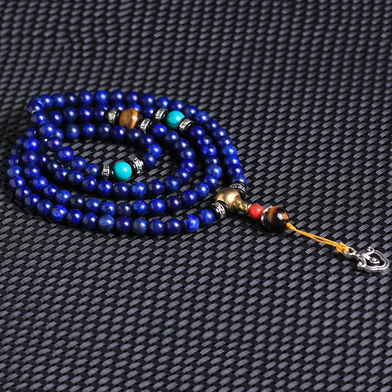 Natural lapis lazuli stone 108 prayer bracelet with animal or zodiac motif beads