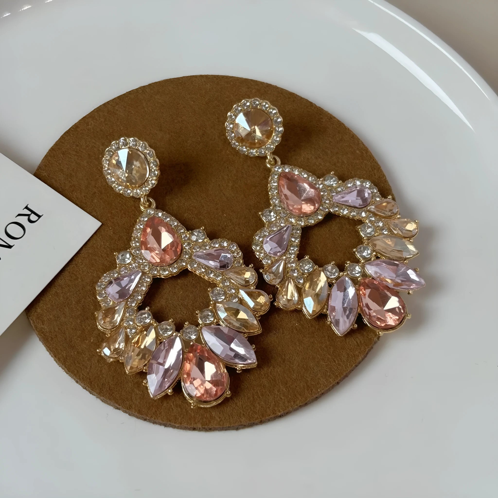 Geometric rhinestone earrings for women retro style dot mixed material alloy earrings