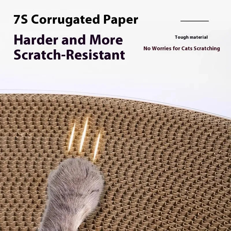 White transparent diamond pattern cat scratch board with integrated tunnel nest, shown from the side.