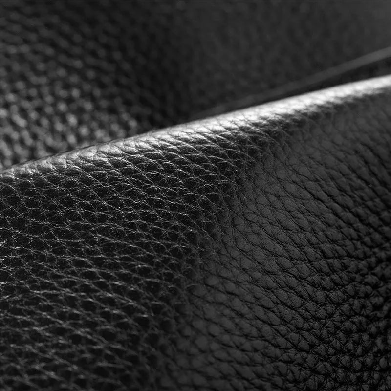 Black genuine leather men's travel backpack with first layer cowhide and nylon lining