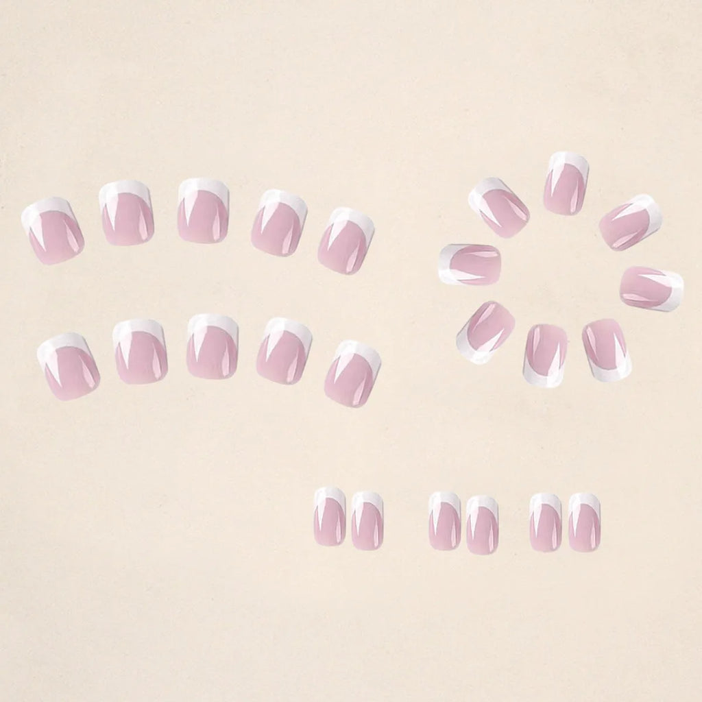 White fake nails with a black and white plaid pattern, 24 pieces in a box.