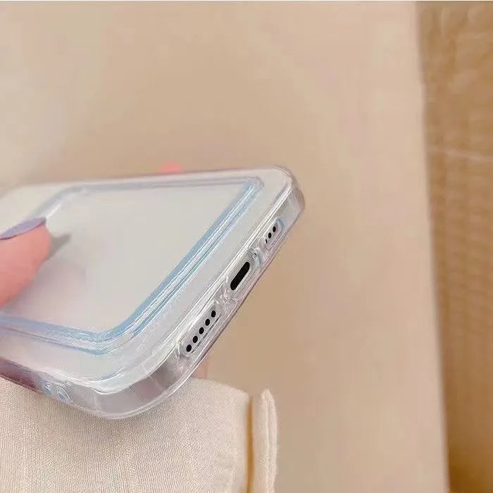 Clear transparent PVC phone case for iPhone with a visible card slot on the back.