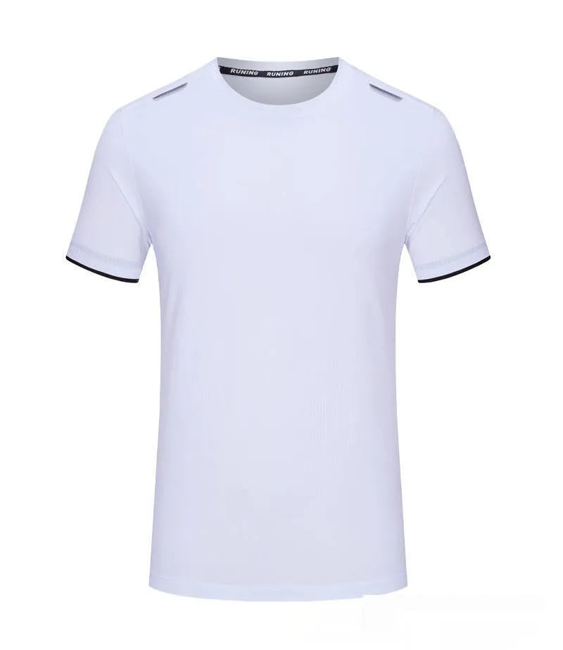 Man's loose fit ice silk t-shirt in solid colour on hanger, showing lightweight summer workwear fabric.