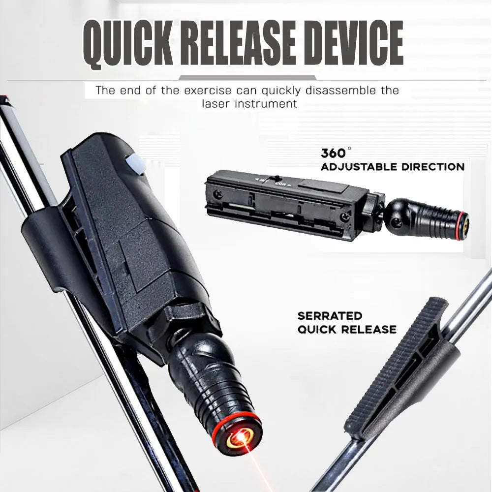 Black golf putting laser aiming instrument mounted on putter shaft for alignment practice