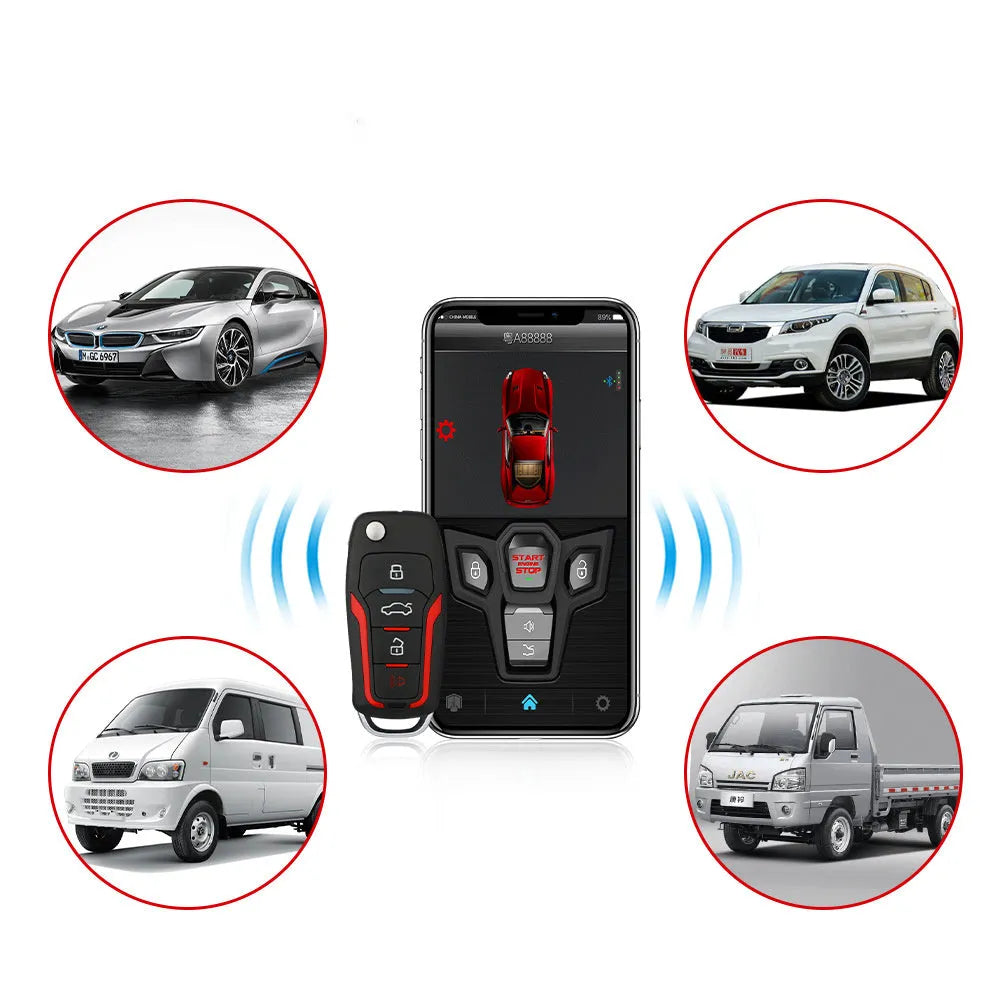 Red and frosted black one-way car alarm remote control system with two remotes for vehicle security