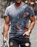 Abstract painting print short-sleeved t-shirt with round neck in Hedging style, cotton blend fabric