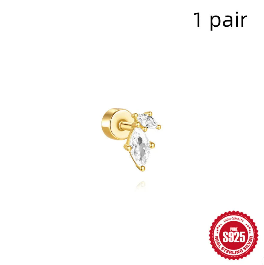 S925 sterling silver flat column geometric ear bone stud with gold electroplated finish