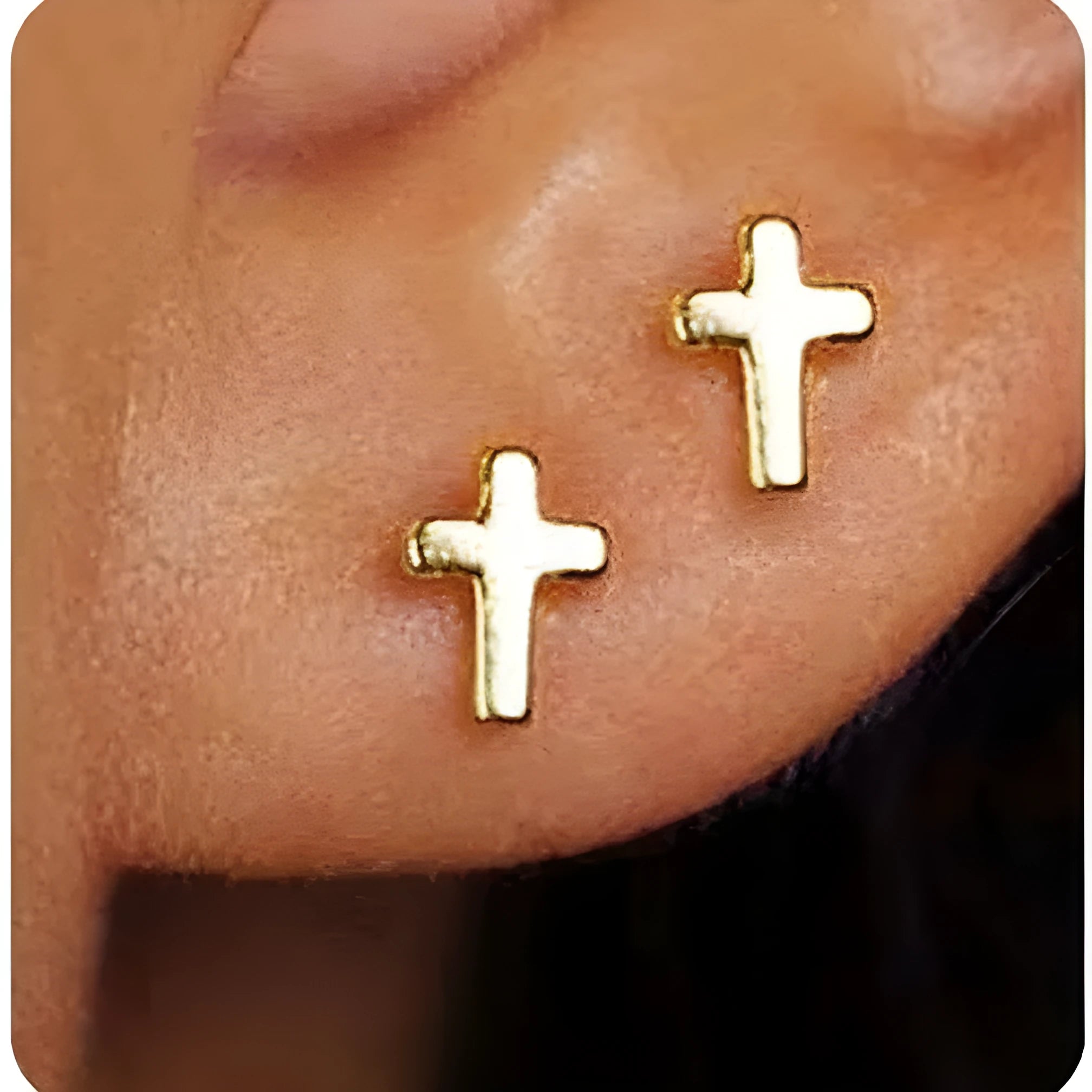 Women's gold bow and cross stud earrings geometric design electroplated finishes