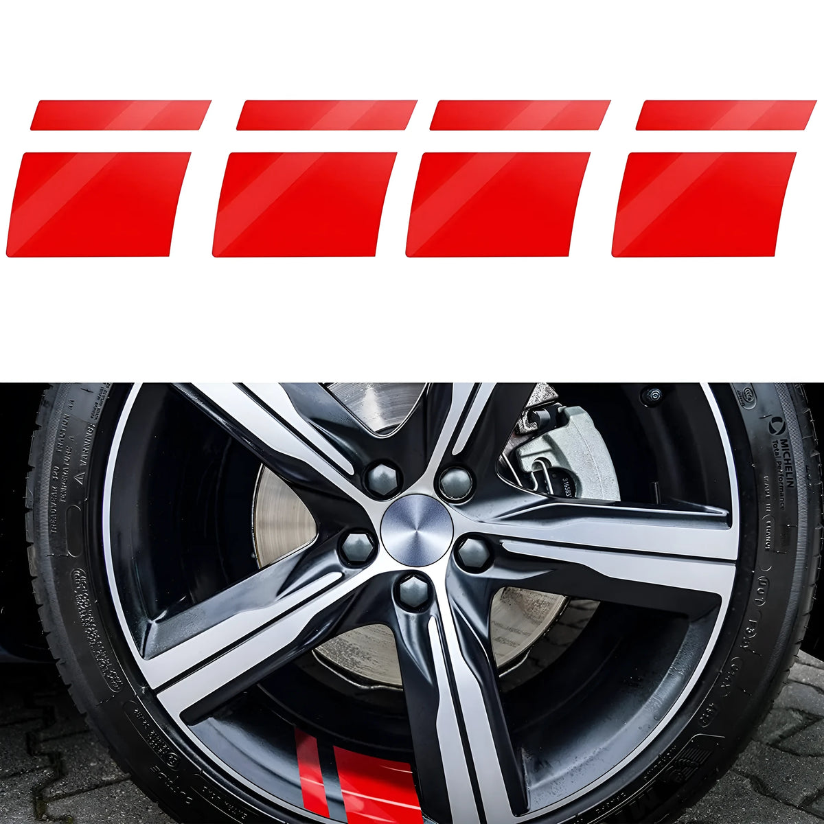Four reflective car rearview mirror decorative stickers with steel ring modification in assorted colours 6x6cm