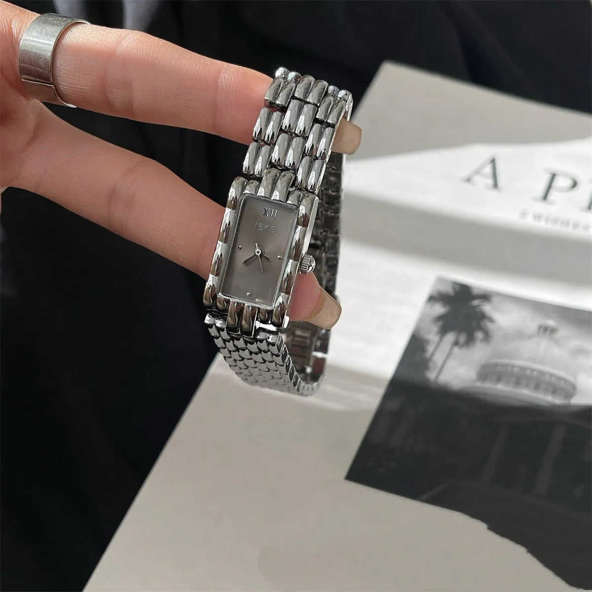 Women's mid-ancient style bracelet watch with spiral crown and mineral glass, available in gold and silver colour variations