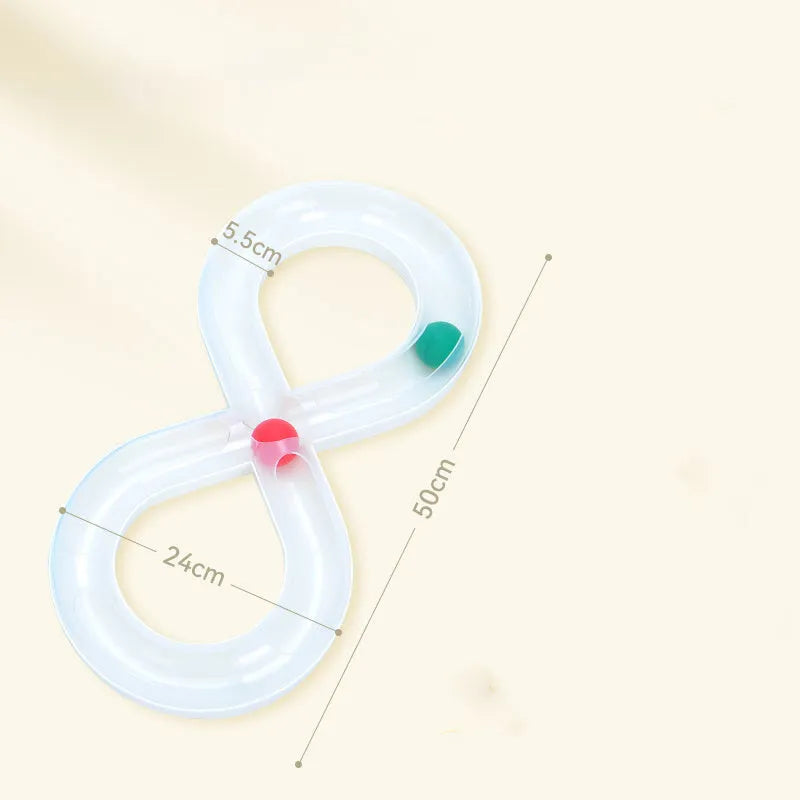 Blue and white cat turntable track ball toy with rotating stick for indoor feline play
