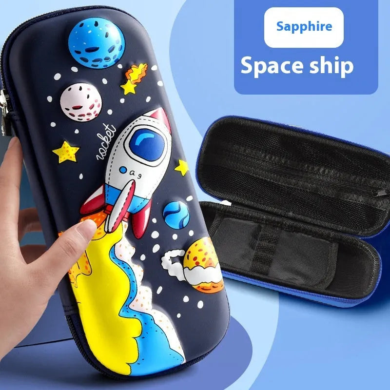 3D leather pencil case with astronaut pattern design showing textured surface and structured box shape