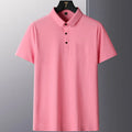 Non-ironing business casual solid colour men's short sleeve nylon shirt in navy blue, front view
