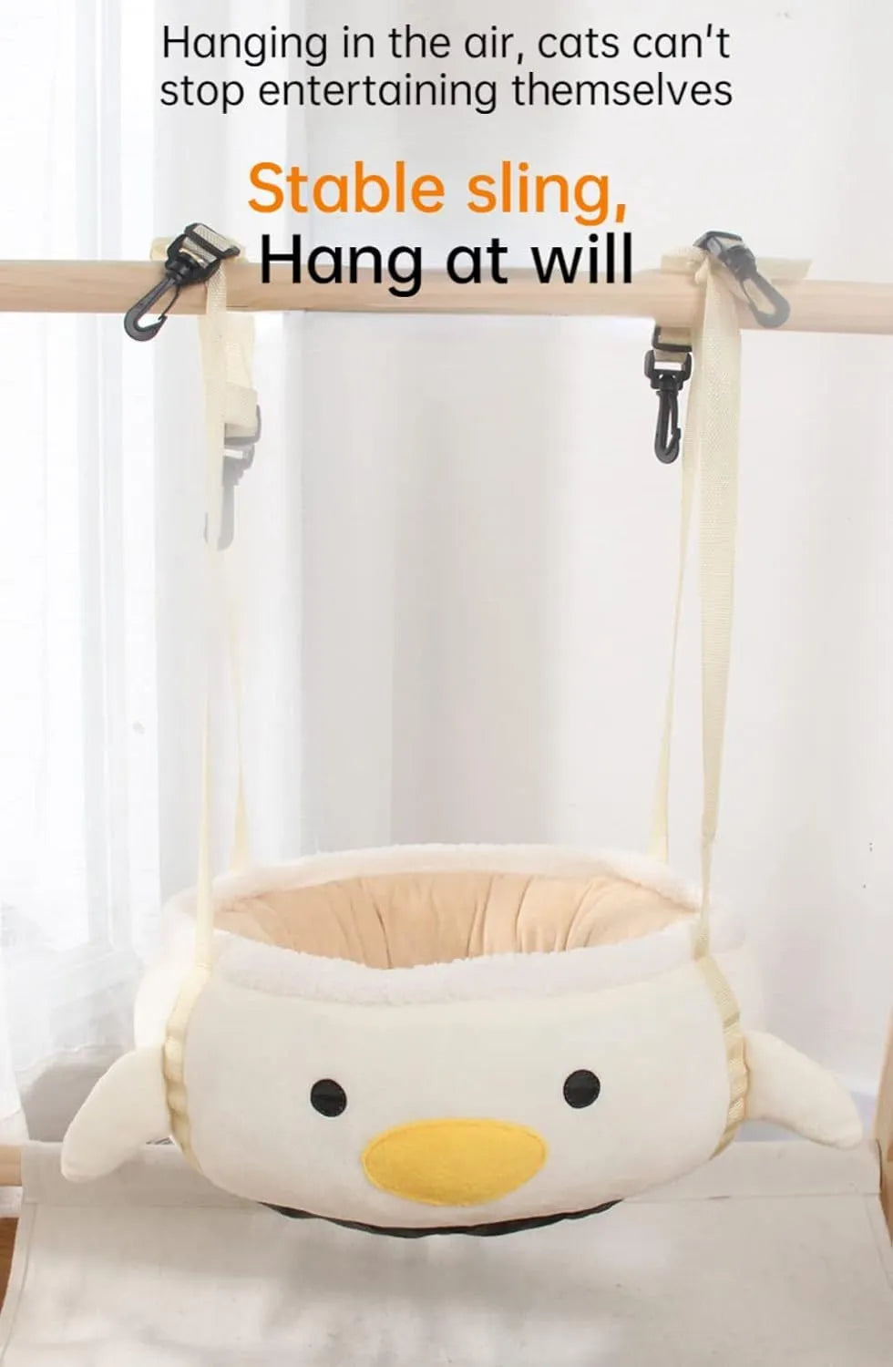Green chick dinosaur shape cat bed with hanging straps that converts to pet hammock