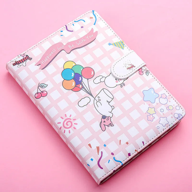 Small white Kaba Bear Hippo notebook with magnetic buckle, showing PU leather cover and compact 135mm x 185mm size.