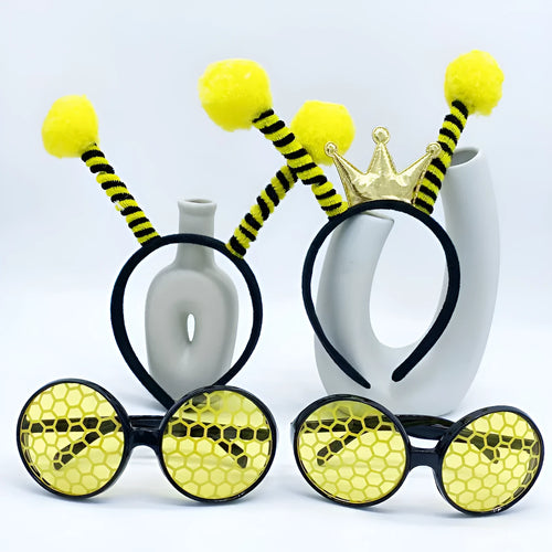 Children's bees fancy dress set with cloth headband and matching glasses in yellow
