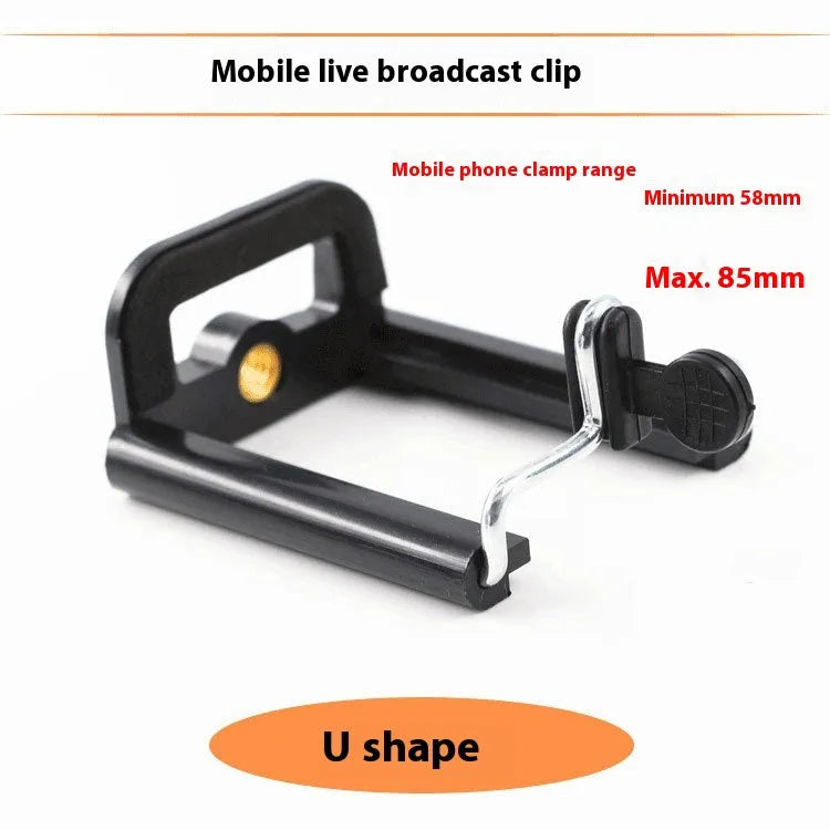 Black plastic U-shaped clip phone holder bracket for mounting on poles and handles.